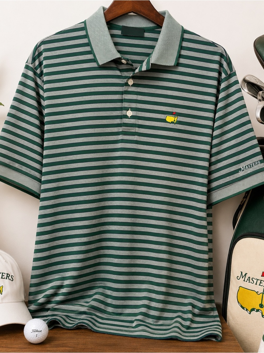 Masters Collection Augusta National Golf Polo Shirt Men’s L Green Striped